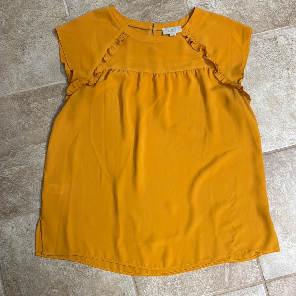 LOFT Golden Ruffle Sleeve Top